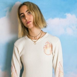 Hand Embroidered White Flame 90's Thermal Shirt